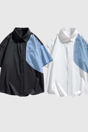 Style Core Aesthetics, New Style Trends Color Block Ice Silk Shirt
