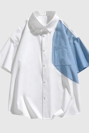 Style Core Aesthetics, New Style Trends Color Block Ice Silk Shirt
