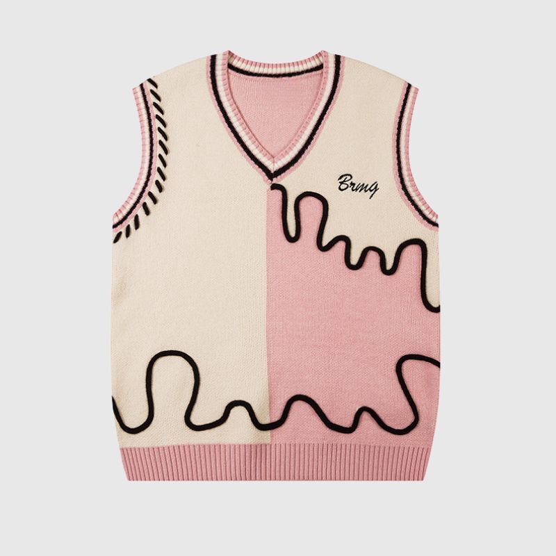 Style Core Aesthetics, New Style Trends Color Block Letter Loose V-Neck Vest