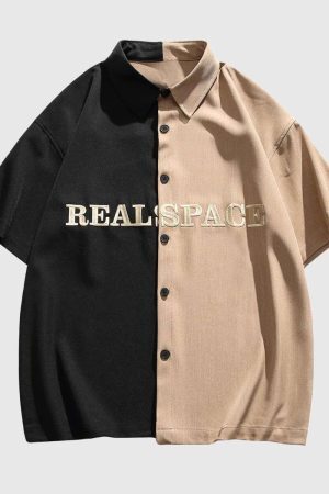 Style Core Aesthetics, New Style Trends Color Block Letter Print Shirt