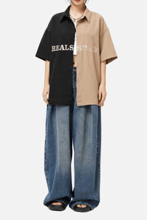 Style Core Aesthetics, New Style Trends Color Block Letter Print Shirt