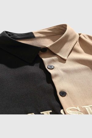 Style Core Aesthetics, New Style Trends Color Block Letter Print Shirt