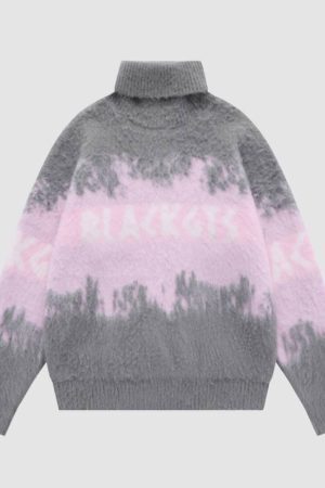 Style Core Aesthetics, New Style Trends Color Block Letters Print Turtleneck Sweater
