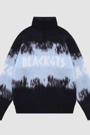 Style Core Aesthetics, New Style Trends Color Block Letters Print Turtleneck Sweater