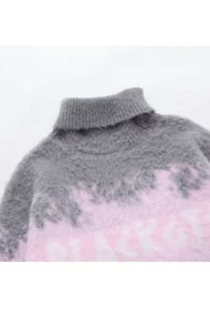 Style Core Aesthetics, New Style Trends Color Block Letters Print Turtleneck Sweater