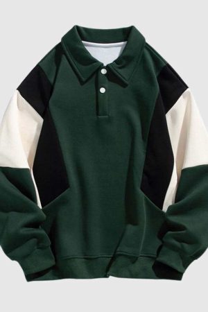Style Core Aesthetics, New Style Trends Color-Block Polo Sweatshirt