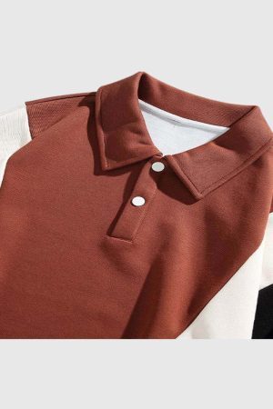 Style Core Aesthetics, New Style Trends Color-Block Polo Sweatshirt