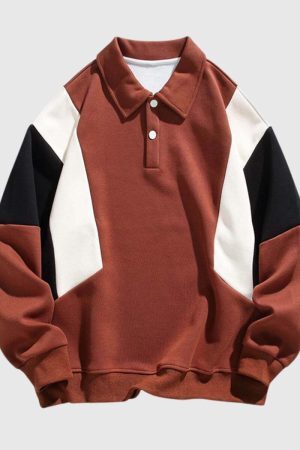 Style Core Aesthetics, New Style Trends Color-Block Polo Sweatshirt