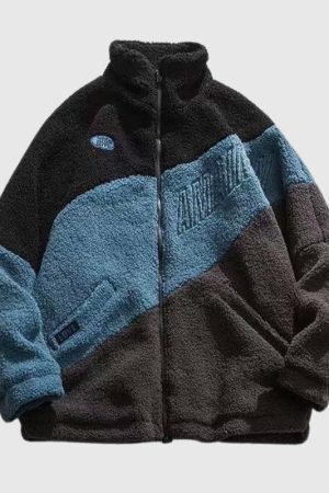 Style Core Aesthetics, New Style Trends Color-Block Shearling-Lined Warm Cotton Coat