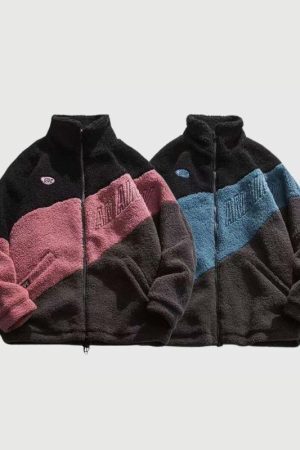 Style Core Aesthetics, New Style Trends Color-Block Shearling-Lined Warm Cotton Coat