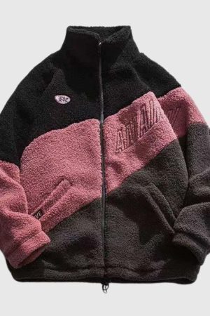 Style Core Aesthetics, New Style Trends Color-Block Shearling-Lined Warm Cotton Coat