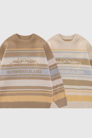 Style Core Aesthetics, New Style Trends Color-blocked Stripe Knit Pullover