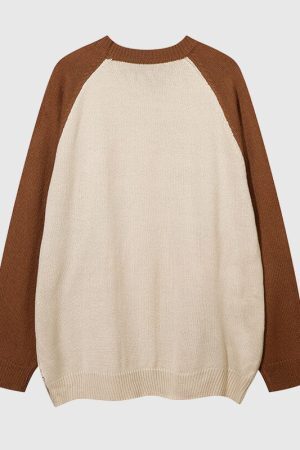 Style Core Aesthetics, New Style Trends Color Contrast Dinosaur Patchwork Design Knit Pullover