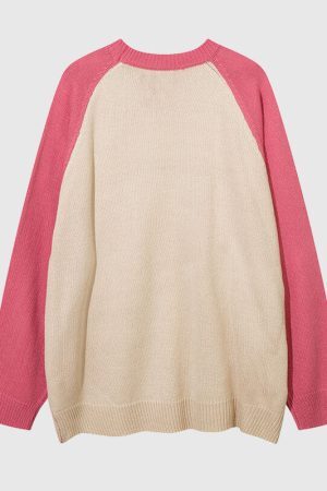 Style Core Aesthetics, New Style Trends Color Contrast Dinosaur Patchwork Design Knit Pullover