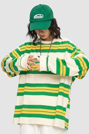 Style Core Aesthetics, New Style Trends Color Contrast Striped Sweatshirt