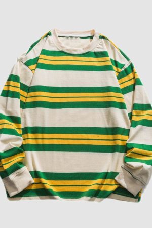 Style Core Aesthetics, New Style Trends Color Contrast Striped Sweatshirt