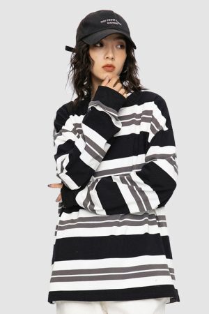 Style Core Aesthetics, New Style Trends Color Contrast Striped Sweatshirt