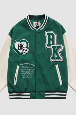 Style Core Aesthetics, New Style Trends Color matching Armband Varsity Jackets