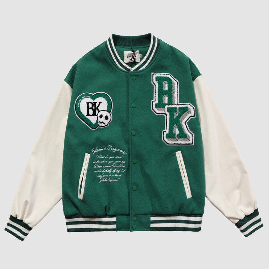 Style Core Aesthetics, New Style Trends Color matching Armband Varsity Jackets