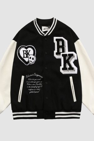 Style Core Aesthetics, New Style Trends Color matching Armband Varsity Jackets