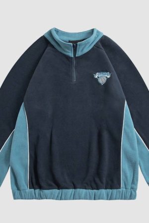 Style Core Aesthetics, New Style Trends Color Stitching Half Zip Up Sweatshirt