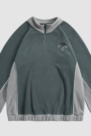 Style Core Aesthetics, New Style Trends Color Stitching Half Zip Up Sweatshirt