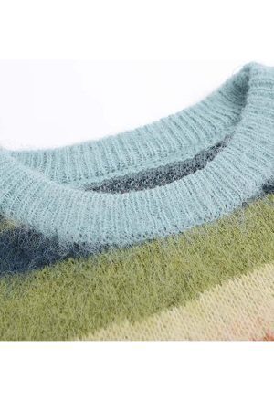 Style Core Aesthetics, New Style Trends Color Striped Fuzzy Sweater