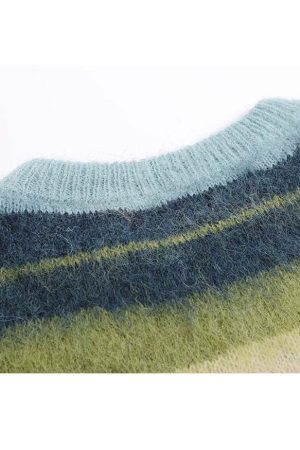 Style Core Aesthetics, New Style Trends Color Striped Fuzzy Sweater
