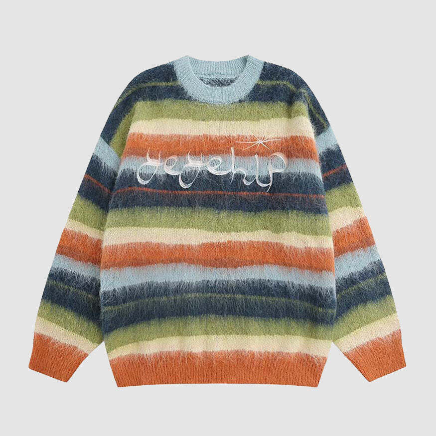 Style Core Aesthetics, New Style Trends Color Striped Fuzzy Sweater