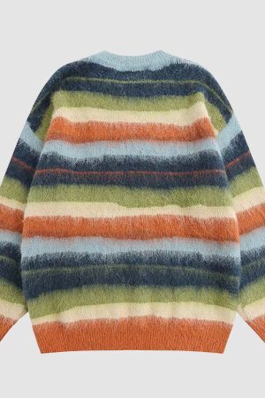 Style Core Aesthetics, New Style Trends Color Striped Fuzzy Sweater