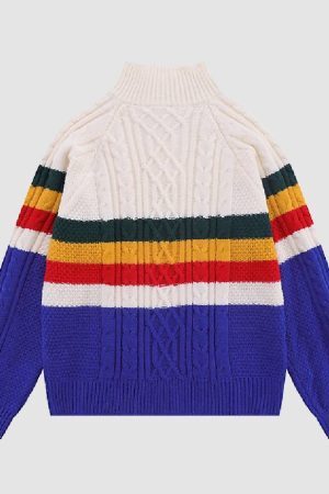 Style Core Aesthetics, New Style Trends Color Striped Half Button Closure Sweater
