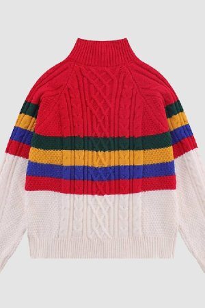 Style Core Aesthetics, New Style Trends Color Striped Half Button Closure Sweater