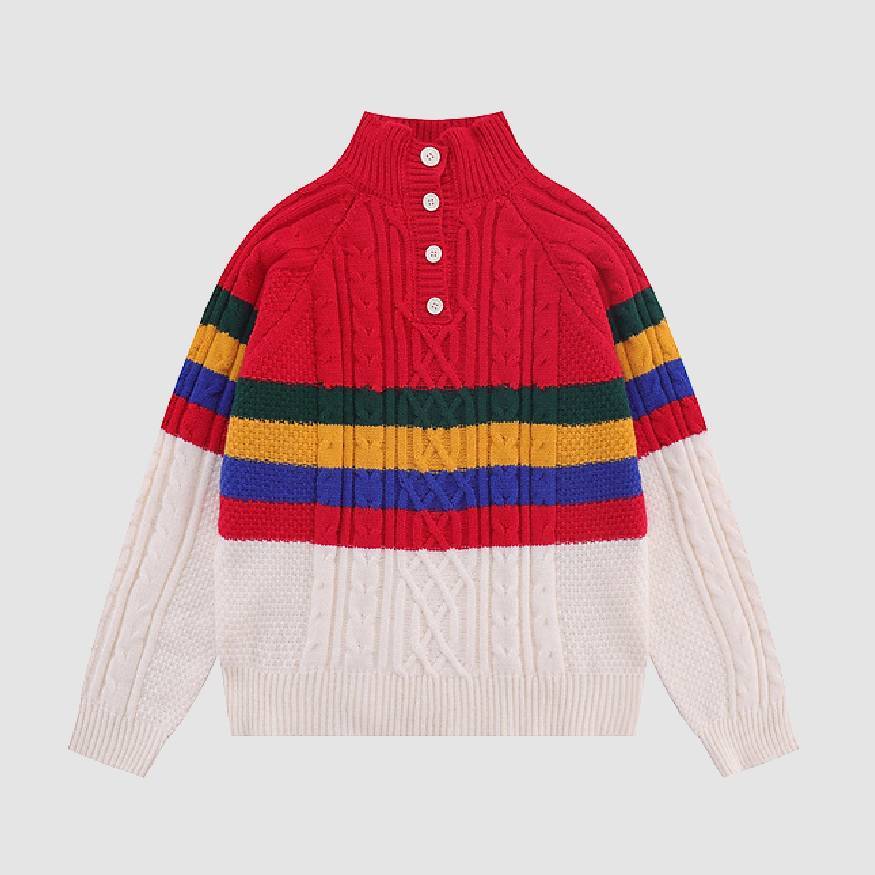 Style Core Aesthetics, New Style Trends Color Striped Half Button Closure Sweater