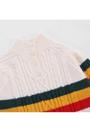 Style Core Aesthetics, New Style Trends Color Striped Half Button Closure Sweater