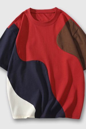 Style Core Aesthetics, New Style Trends Colorblock Casual Loose T-Shirt