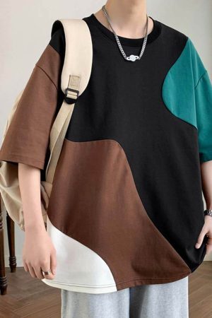 Style Core Aesthetics, New Style Trends Colorblock Casual Loose T-Shirt