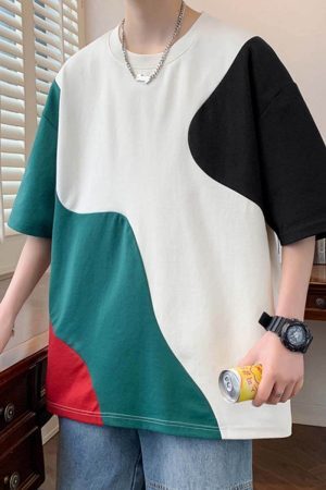 Style Core Aesthetics, New Style Trends Colorblock Casual Loose T-Shirt