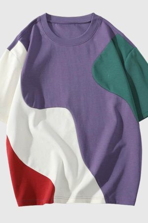 Style Core Aesthetics, New Style Trends Colorblock Casual Loose T-Shirt