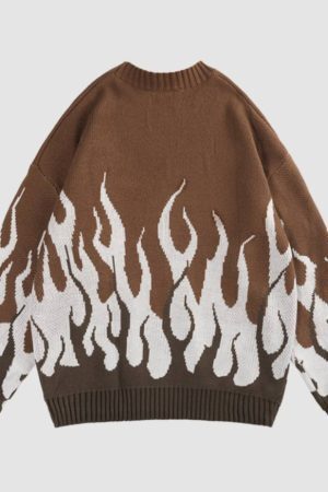 Style Core Aesthetics, New Style Trends Colorblock Flame Pattern Sweater