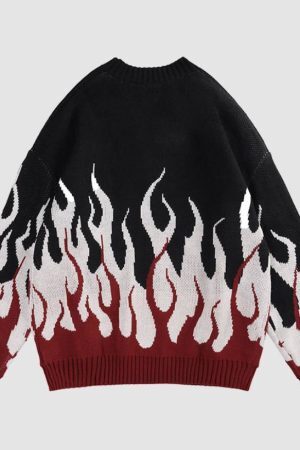 Style Core Aesthetics, New Style Trends Colorblock Flame Pattern Sweater