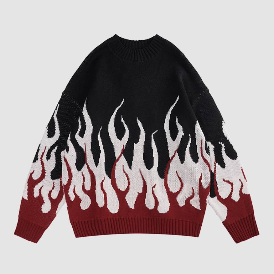 Style Core Aesthetics, New Style Trends Colorblock Flame Pattern Sweater
