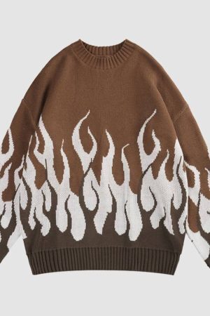 Style Core Aesthetics, New Style Trends Colorblock Flame Pattern Sweater