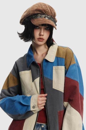 Style Core Aesthetics, New Style Trends Colorblock Patchwork Jacket