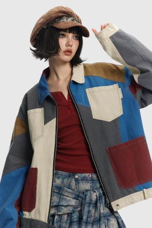 Style Core Aesthetics, New Style Trends Colorblock Patchwork Jacket