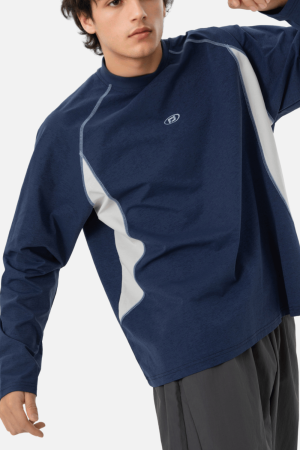 Style Core Aesthetics, New Style Trends Colorblock Patchwork Long Sleeve T-Shirt