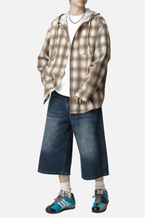 Style Core Aesthetics, New Style Trends Colorblock Plaid Hooded Shirt