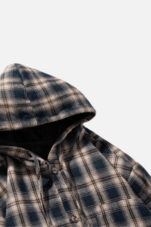 Style Core Aesthetics, New Style Trends Colorblock Plaid Hooded Shirt