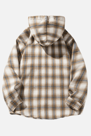 Style Core Aesthetics, New Style Trends Colorblock Plaid Hooded Shirt