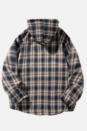 Style Core Aesthetics, New Style Trends Colorblock Plaid Hooded Shirt
