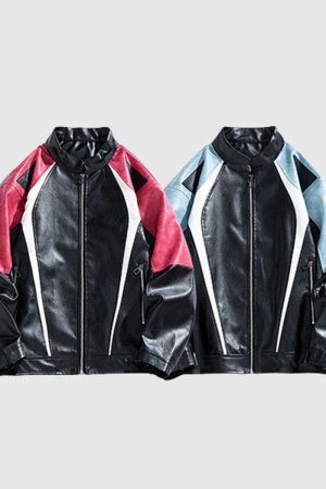 Style Core Aesthetics, New Style Trends Colorblock PU Moto Jacket